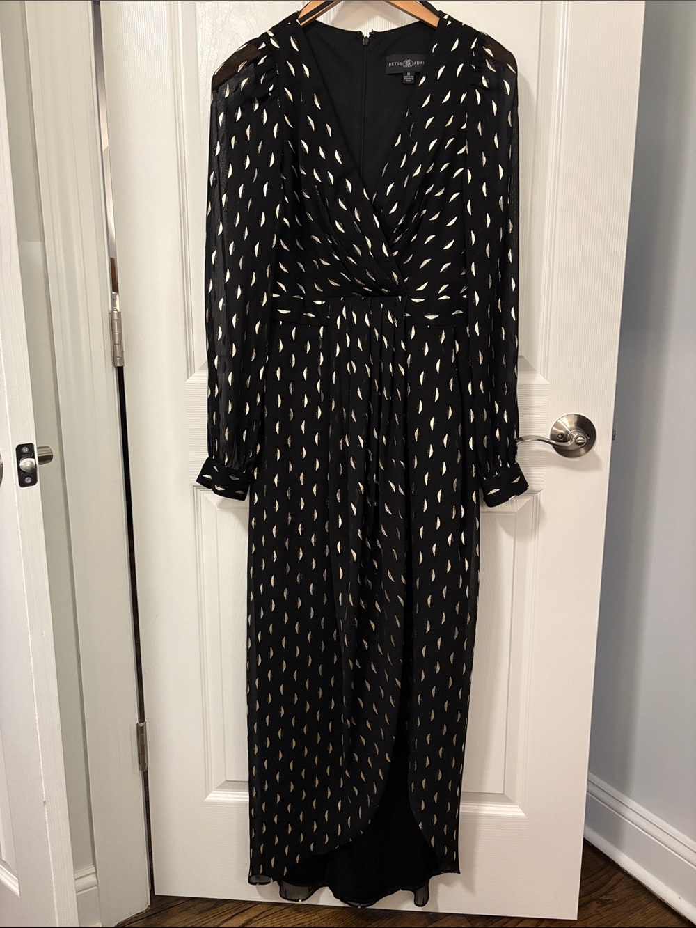 Black Maxi Dress with Cream Teardrop Print by Betsy Adam